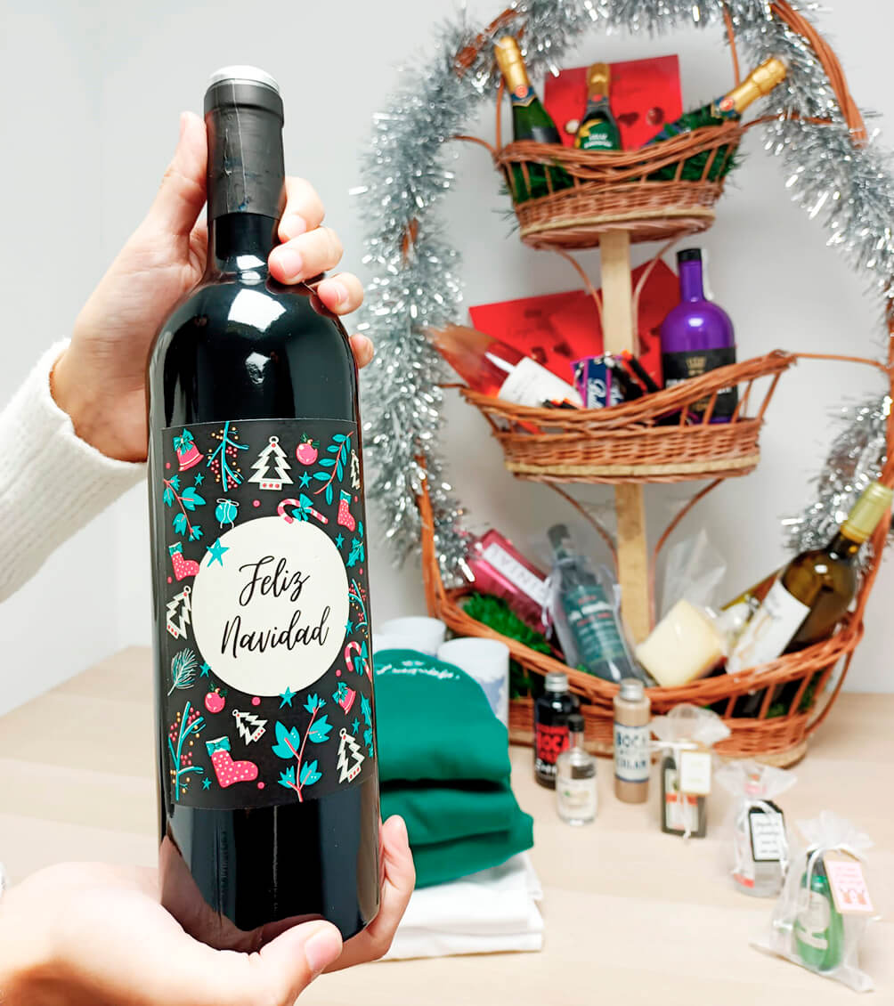 botella vino feliz navidad